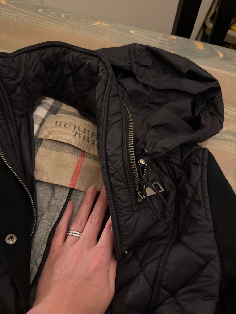 Burberry Brit Black Quilted Hooded wool cotton nylon jacket XS - Picture 2 of 12